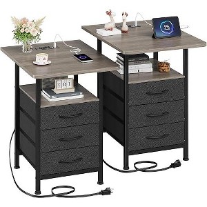 Gericco Night Stand Set 2 with 19'' D Large Tabletop and 3 Fabric Drawer, Bedside Tables with Fast Charging Station, Spacious Storage - 1 of 1