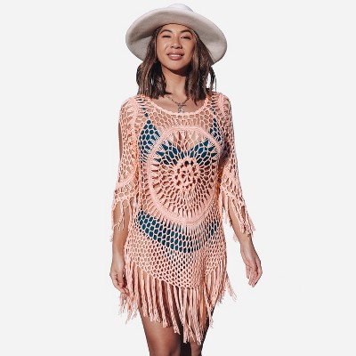 Women's Sheer Crochet Fringe Cover-up Dress - Cupshe-s-white : Target