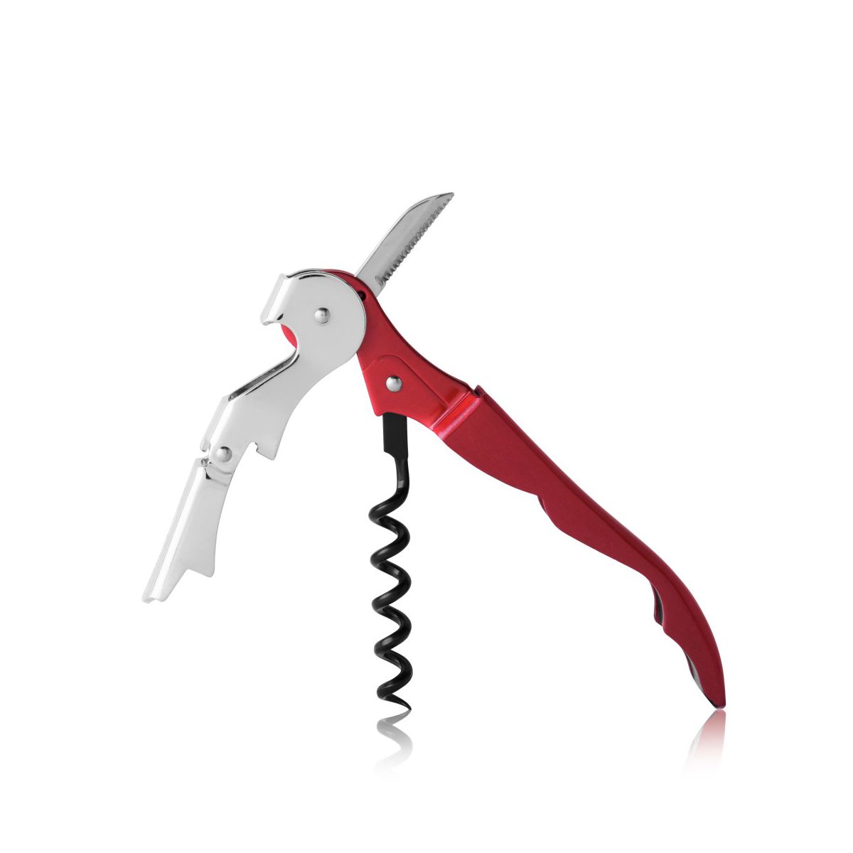 True Truetap Double Hinged Corkscrew Wine Opener, Stainless Steel Wine Key, Built-in Bottle Opener & Foil Cutter, Home Bar Gifts, Travel, Metallic Red - thumbnail 8