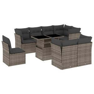 vidaXL 9 Piece Patio Sofa Set with Cushions - Gray Poly Rattan - 1 of 4