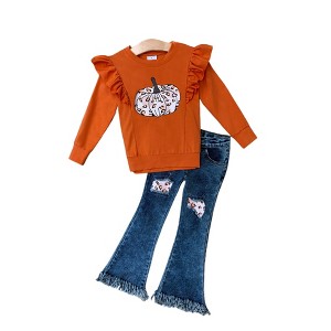 Pumpkin Party Patched Fringe Jeans Set Mia Belle Girls - 1 of 4