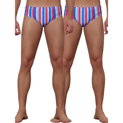 Lars Amadeus Men's Elastic Waist Contrast Color Stripe Printed Swim Briefs 2 Pcs