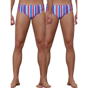 Lars Amadeus Men's Elastic Waist Contrast Color Stripe Printed Swim Briefs 2 Pcs - 1 of 4