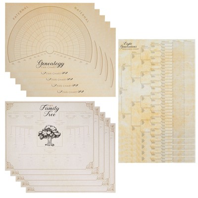 Okuna Outpost 15 Pack Blank Family Tree Genealogy Charts and Forms (17 x 22 Inches)