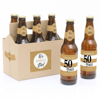 Big Dot of Happiness We Still Do - 50th Wedding Anniversary Decorations for Women and Men - 6 Beer Bottle Label Stickers and 1 Carrier