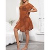 Womens Summer Casual Short Sleeve Knit Crochet Hollow Out Bathing Suit Cover Up Beach Dress with Drawstring - 2 of 4