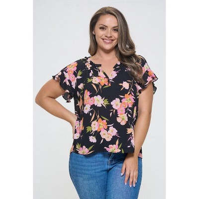 WEST K Women's Eliza Plus Size Ruffle Short Sleeve Blouse