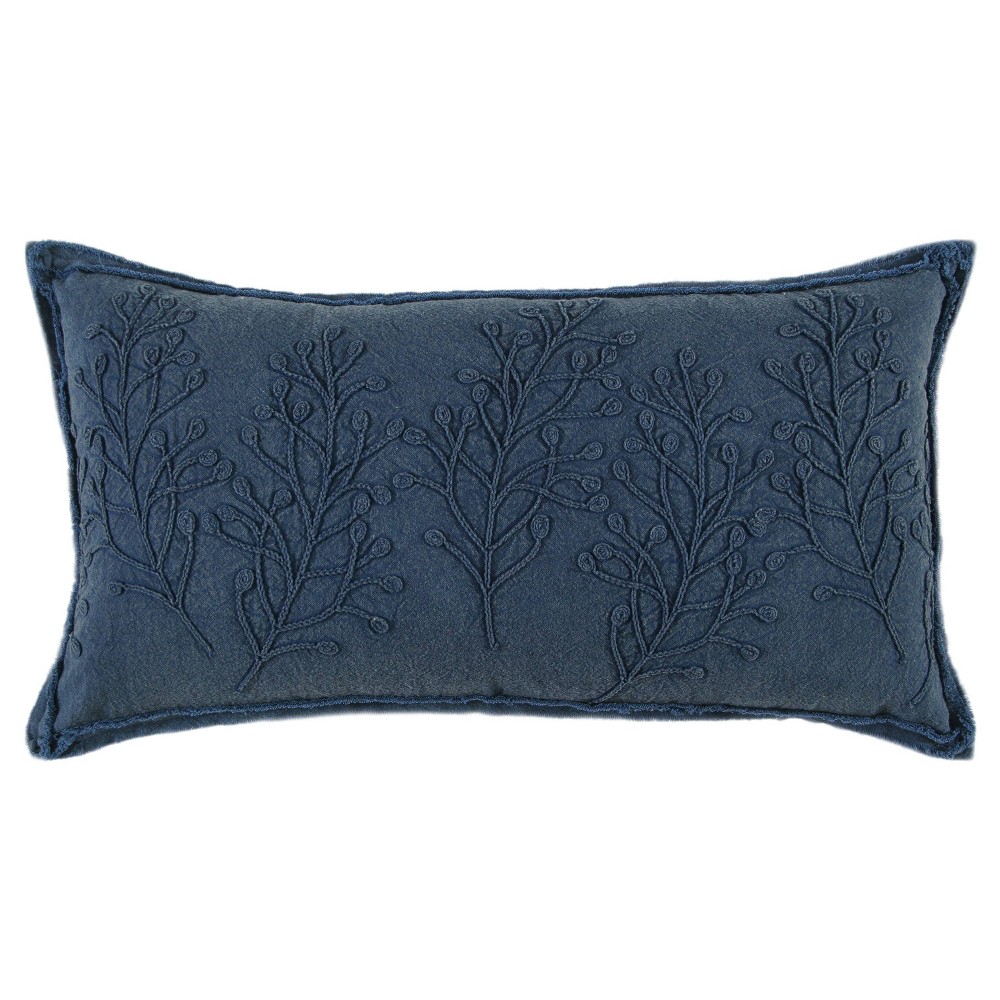Photos - Pillow 14"x26" Oversized Urban Farmhouse Lumbar Throw  Cover Navy Blue - Rizzy Home: Hidden Zipper, Cotton Canvas, Botanical