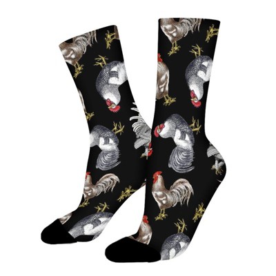 French Country Chickens Women Printed Crew Socks Funny Funky Socks Soft Polyester Novelty Gifts for Artists Men
