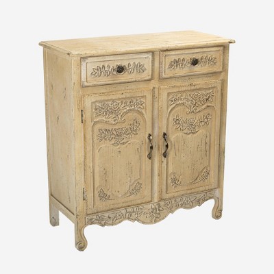 Elegant Vintage-Inspired Cream Storage Cabinet with Carved Floral Design and Two Drawers, Rustic Charm, 1pc