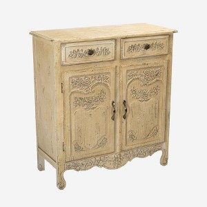 Elegant Vintage-Inspired Cream Storage Cabinet with Carved Floral Design and Two Drawers, Rustic Charm, 1pc - 1 of 4