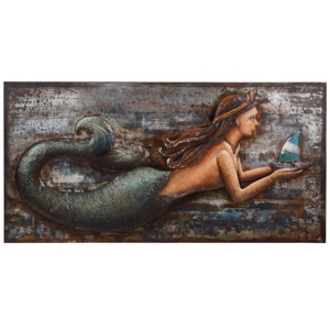47" Three Dimensional Mermaid Handmade Decorative Wall Art - StyleCraft: Abstract Ocean-Themed Wall Sculpture - 1 of 4