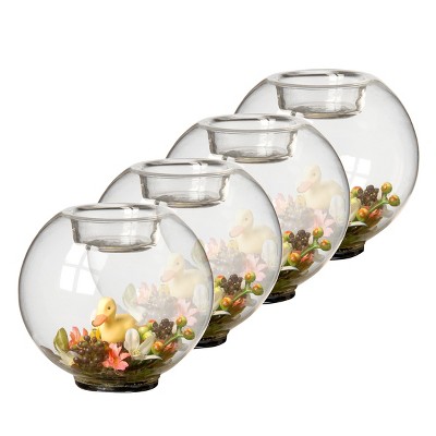 Duckling Glass Candleholder Clear/Yellow 4pk - National Tree Company