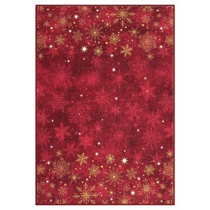 Coolmee  Christmas Area Rug, Washable, Gold and Red Snowflake, Non Slip Modern, for Living Room, Bedroom Floor MatRed - 1 of 4