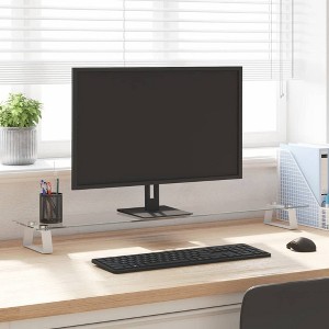 vidaXL Monitor Stand White 39.4 in.x7.9 in.x3.1 in. Tempered Glass and Metal - 1 of 4