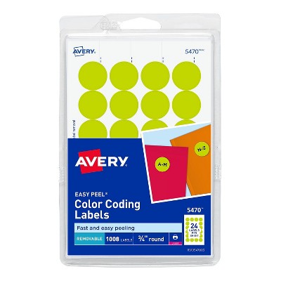 Avery Easy Peel Laser Color Coding Labels 3/4" Dia. Neon Yellow 24/Sheet 538090