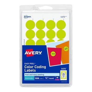 Avery Easy Peel Laser Color Coding Labels 3/4" Dia. Neon Yellow 24/Sheet 538090