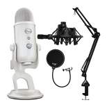 Blue Yeti Microphone (White Mist) with Boom Arm Stand, Pop Filter & Shock Mount