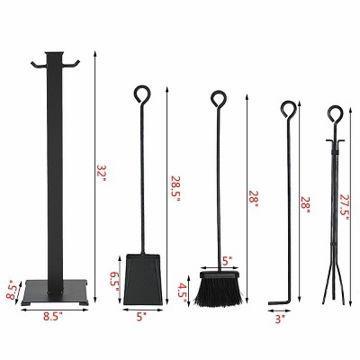 Black Wrought Iron 5-Piece Fireplace Tool Set with Stand