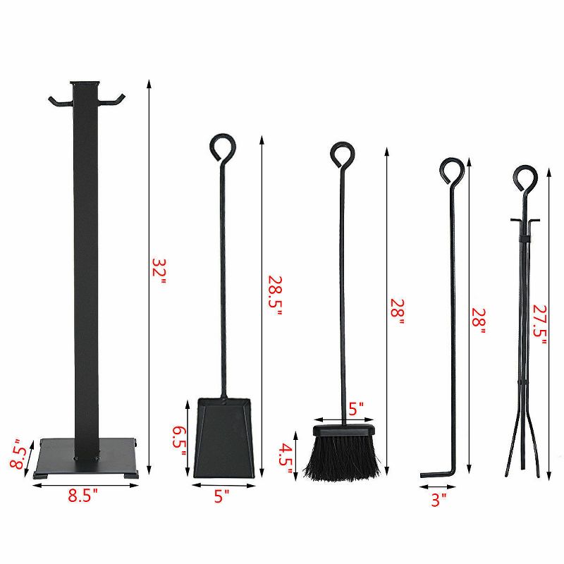 Tangkula 5pc Iron Fire Place Tool set Fireplace Tools Set Stand Hearth Accessories, 3 of 4