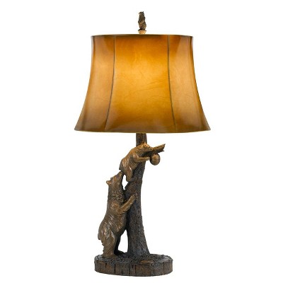 31" Bear Resin Table Lamp with Leatherette Shade Brown - Cal Lighting