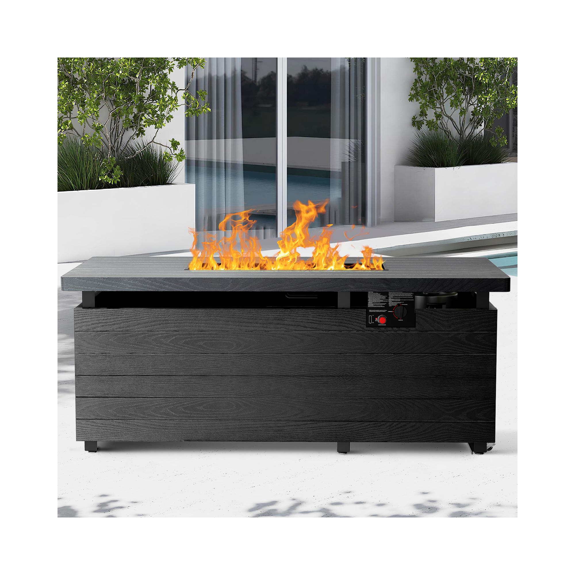 50" Outdoor Propane Fire Pit Table, 50,000 BTU Rectangular Gas Firepit with Glass Stones & Lid, 2-in-1 Patio Heating & Table for Backyard Deck Black