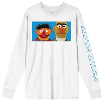 Sesame Street Bert & Ernie Crew Neck Long Sleeve White Adult Tee