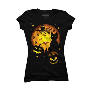 Junior's Design By Humans Halloween Kitty By artizan16 T-Shirt - 1 of 3