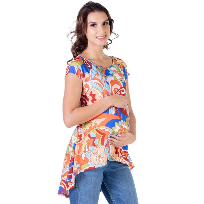 24seven Comfort Apparel Womens Multicolor Floral Maternity High Low Tunic Top, 2 of 5