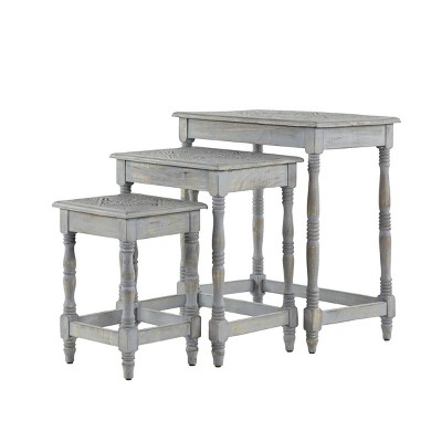 Set of 3 Carved Accent Tables with Distressed Finish Gray - Olivia & May