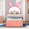 Okak Platform Bed Frame with Upholstered Rabbit-Shaped Headboard for Kids Noise-Free Bed with LED Lights Easy Assembly - 2 of 4