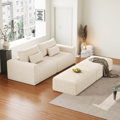 NicBex Couches for Living Room 102" Oversized Sectional Lounge Chaise Flexible Combinations Cloud Plush Loveseat with  2 Removable Footstool, Beige