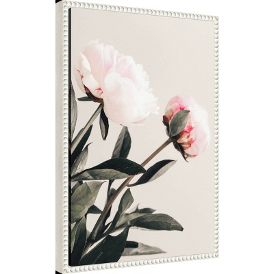 White Beaded Frame Peony Canvas Wall Art Print