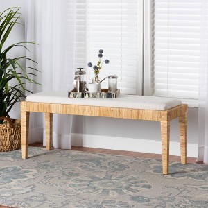 Sofia Rattan and Mahogany Wood Bench White/Natural Brown - Baxton Studio: Handmade, No Assembly Required - 1 of 4