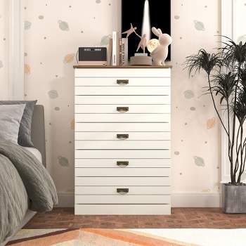 Ginny 5 Drawers Ivory with Oak 31.5 in. Wide Teen Chest of Drawer