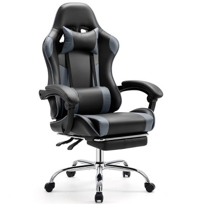Video Game Chair,Removable Headrest And Waist Pillow,Retractable Footrest Chair With Lumbar Support Pillow,Fixed Up Armrest-Cuddlewood