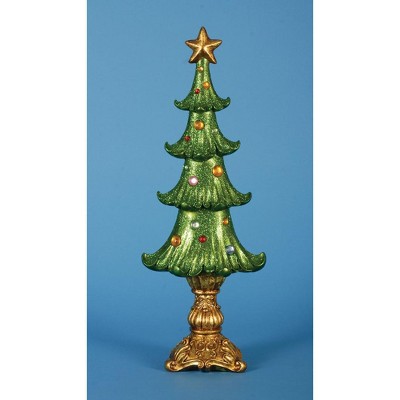 Lynn Roberts Set of 2 Ornate Shimmering Glittered Christmas Tree Tabletop Decor 19.5"