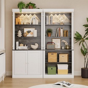 Jojoka White 5-Tier Bookcase with Cabinet, Adjustable Shelves & Lights, Roman Column Style Tall Storage Shelf for Home Office or Living Room - 1 of 4