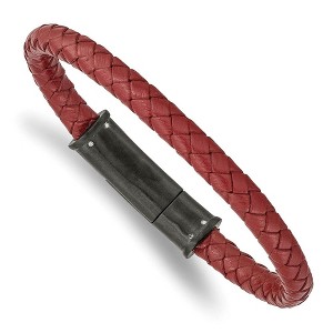 Black Bow Jewelry Black Plated Stainless Steel, Red Leather 6mm Braided Bracelet, 8.5 In - 1 of 4