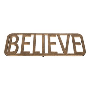 Transpac Gold Metal Trivet Believe Christmas Tabletop Decor Stylish Functional Gift for Holiday Table Setting - 1 of 1