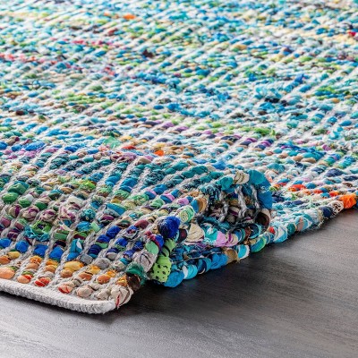 Handmade Easy Care Tufted Green Cotton Blend Area Rug