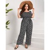 Women's Plus Size Wide Leg Floral Jumpsuits Casual Summer Outfits with Belt Bell Sleeve Smocked Floral Black 4XL - 3 of 4