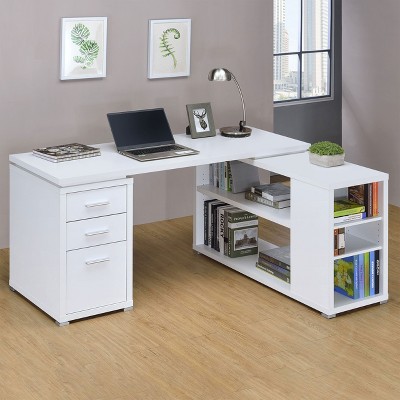 Vynxaria Tona White Driftwood 3-Drawer L-Shape Computer Desk