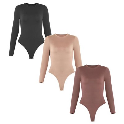 Sol Living Women's Bodysuit Seamless Casual Going Out Top Shirt Breathable Tops Tummy Control Shapewear Stretchy Basic Body Suits T Shirt Crew Neck