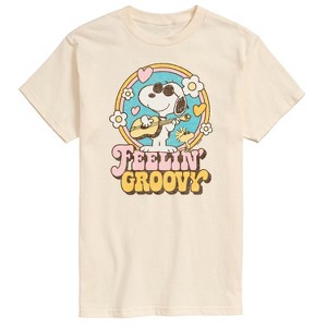 Men's - Peanuts - Feelin Groovy Snoopy And Woodstock Short Sleeve Graphic T-Shirt - 1 of 4