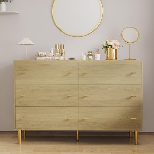 6-Drawer Rustic Wood Dresser 47.2" Wide Bar Handles Vintage Storage Organizer for Bedroom Living Room Hallway - 1 of 4