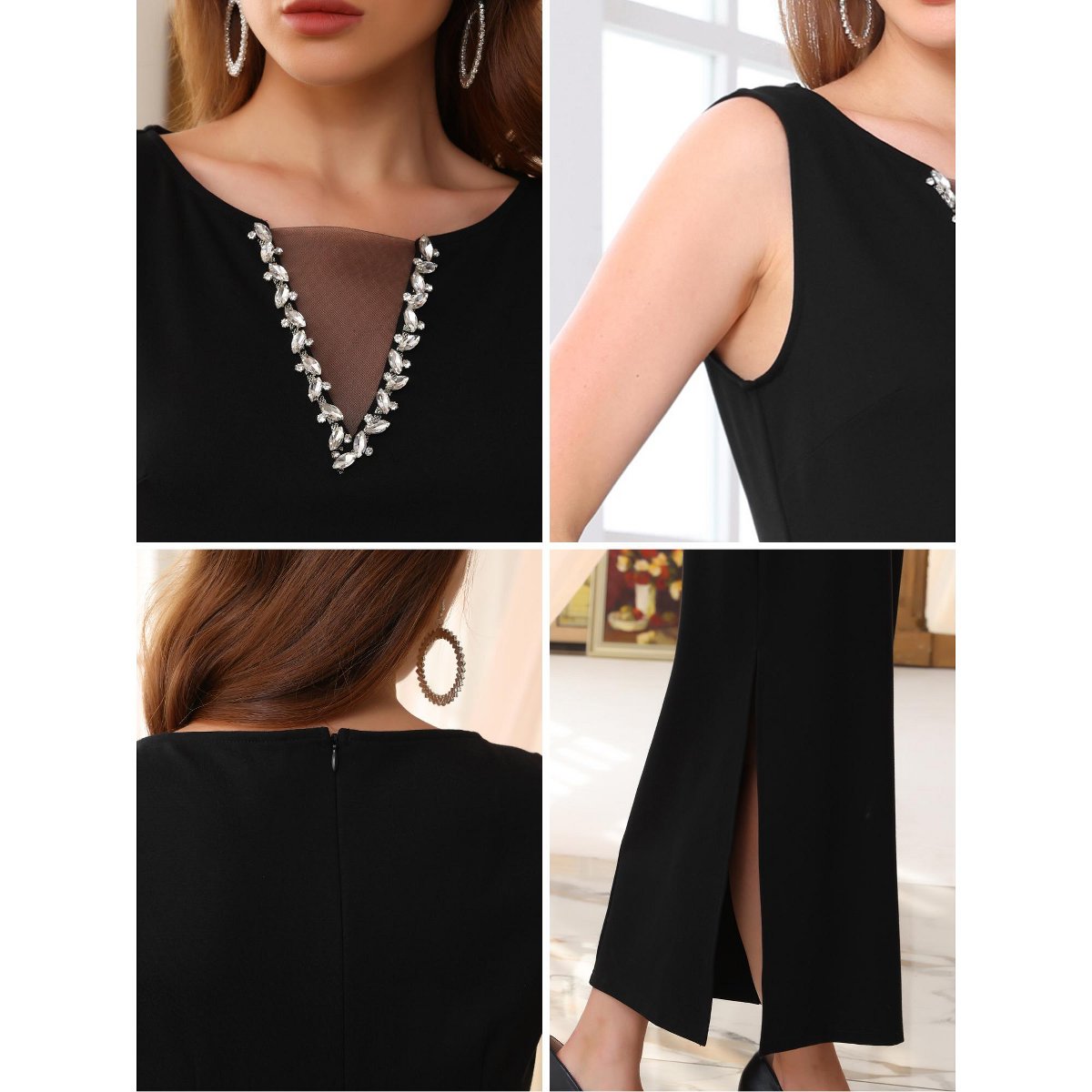 Женские платья INSPIRE CHIC Women's Sleeveless Formal Mesh Boat Neck Cocktail Evening Wedding Guest Maxi Dress X-Large Black — фото 5