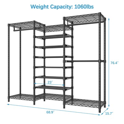 Black Heavy Duty Freestanding Garment Rack with Adjustable Shelves