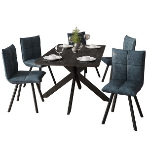 LeisureMod Ravenna 5-Piece Dining Set 63" Rectangular Dining Table with Ebony MDF Top and 4 Leather Side Chairs - 1 of 4