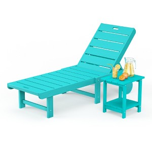 Patio Chaise Lounge Chair Outdoor, HDPS Material, Outdoor Pool Lounge Chairs with 5-Position Backrest, with Wheels for Outside, Poolside, Beach - 1 of 4
